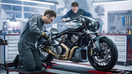 Team working on a motorcycle build