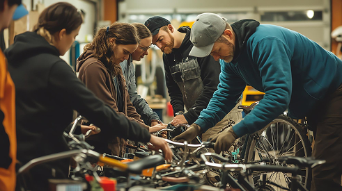 Engineers collaborating in the workshop